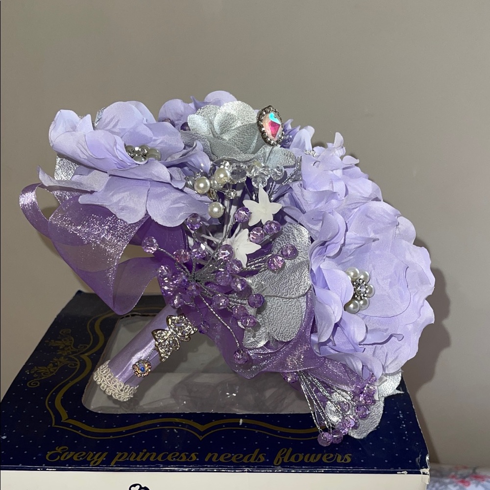 Elegant Purple and Silver Floral Bouquet Quinceañera